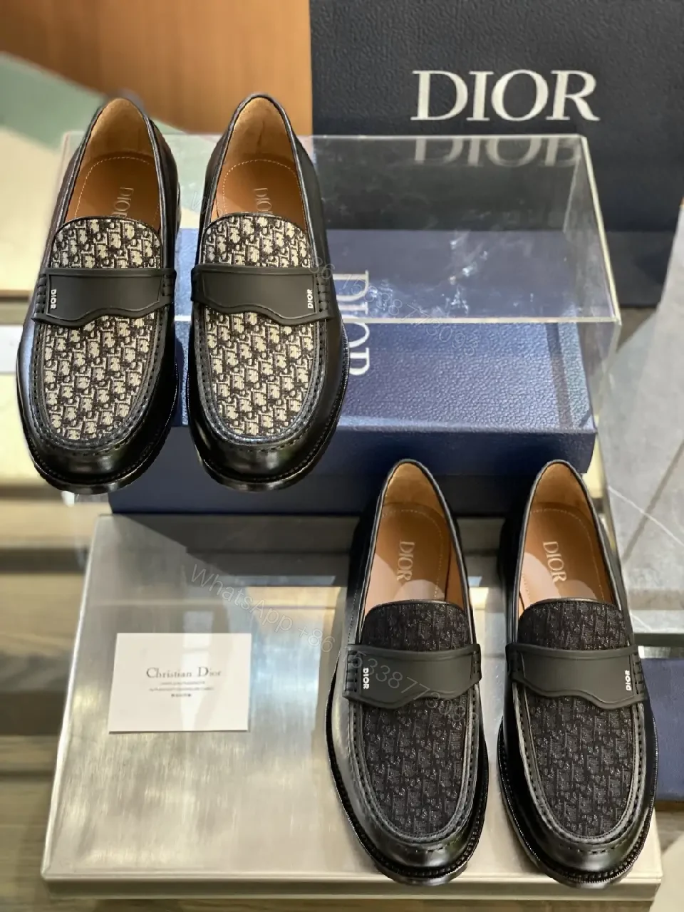 View 2 of Black Leather Dior-Pattern Slip-On Loafers