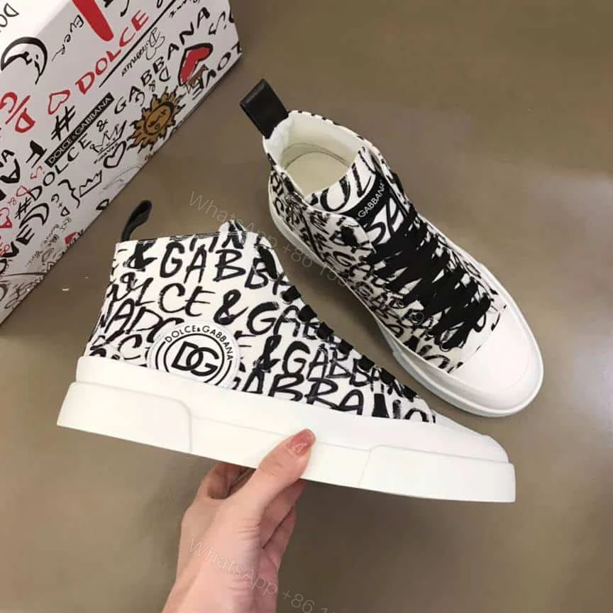 View 2 of DOLCE AND GABBANA CANVAS PORTOFINO LIGHT MID-TOP SNEAKERS WITH DG LOGO PRINT – DG109