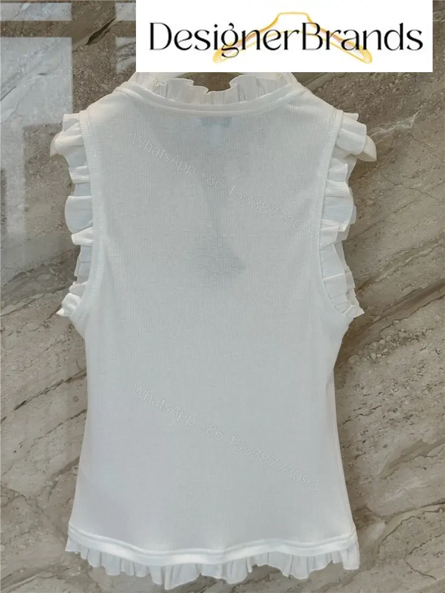 View 9 of LOEWE Paula Ibiza White Cotton-Blend Ruffled Vest