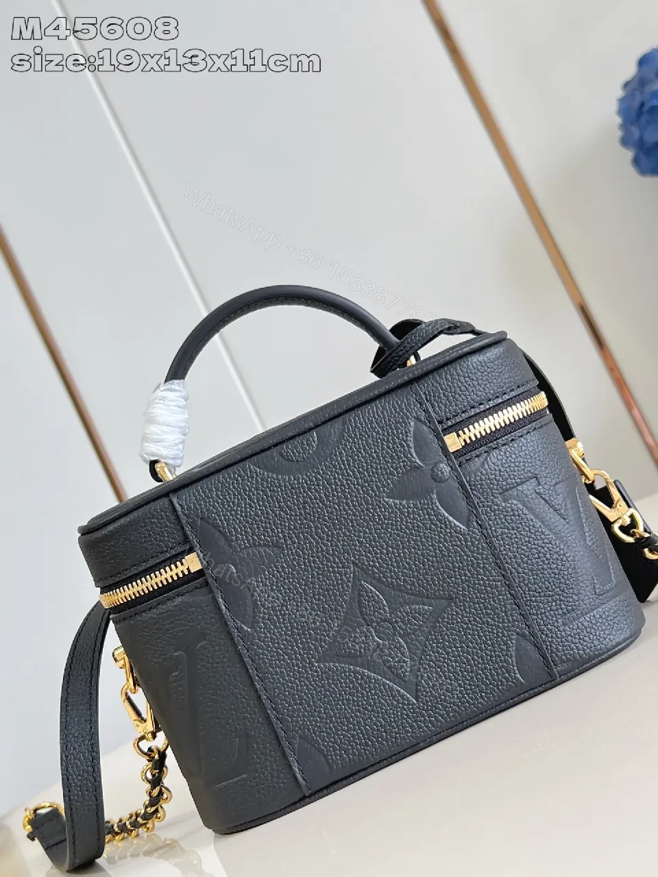 View 5 of Compact Luxury Crossbody in Textured Calfskin-Like Leather