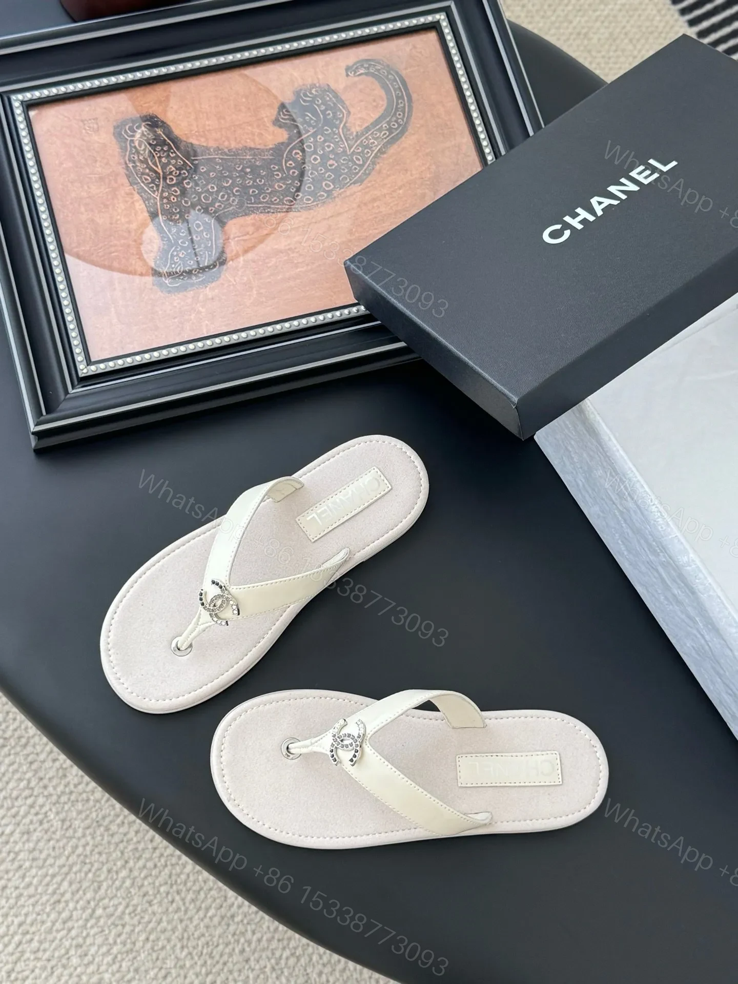 View 6 of Chanel Women White Leather Thong Sandals