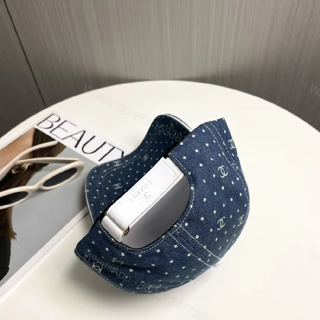 View 3 of Denim Cap with Polka-Detailing: Luxe Everyday Accessory