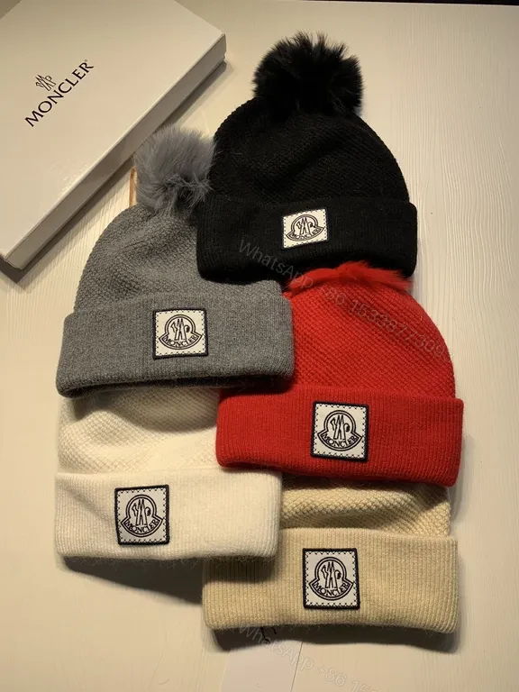 View 6 of Chic White Knit Beanie with Faux Fur Pom-Pom, Moncler Style