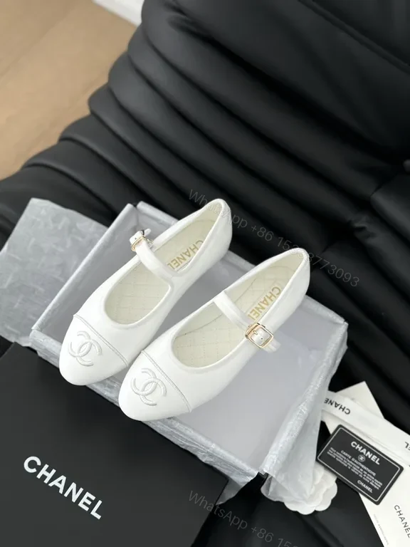 View 2 of White Chanel-Inspired Mary Jane Flats: Signature Quilted Leather, Comfort