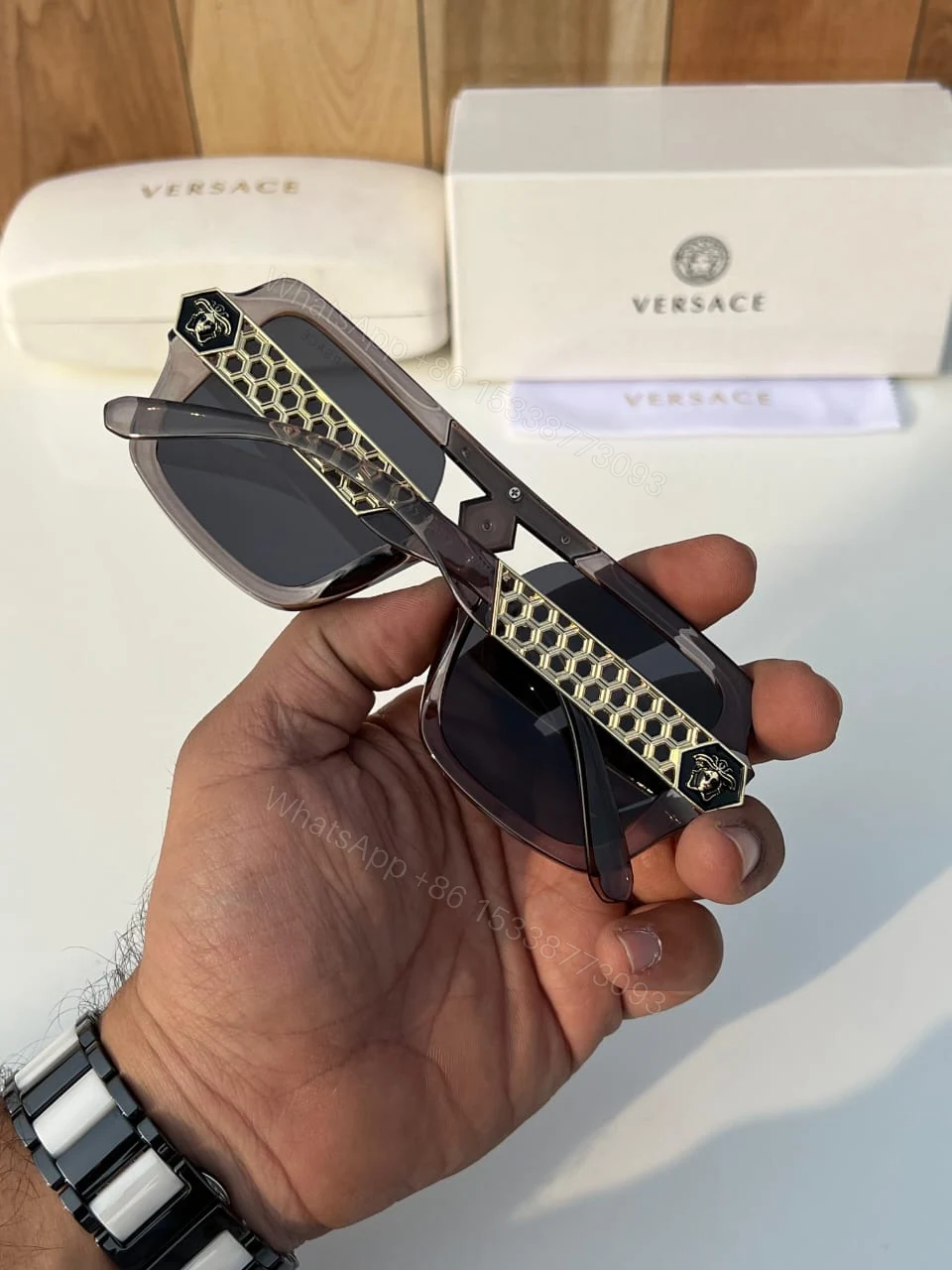 View 11 of Versace Rectangular Sunglasses Gray/Black