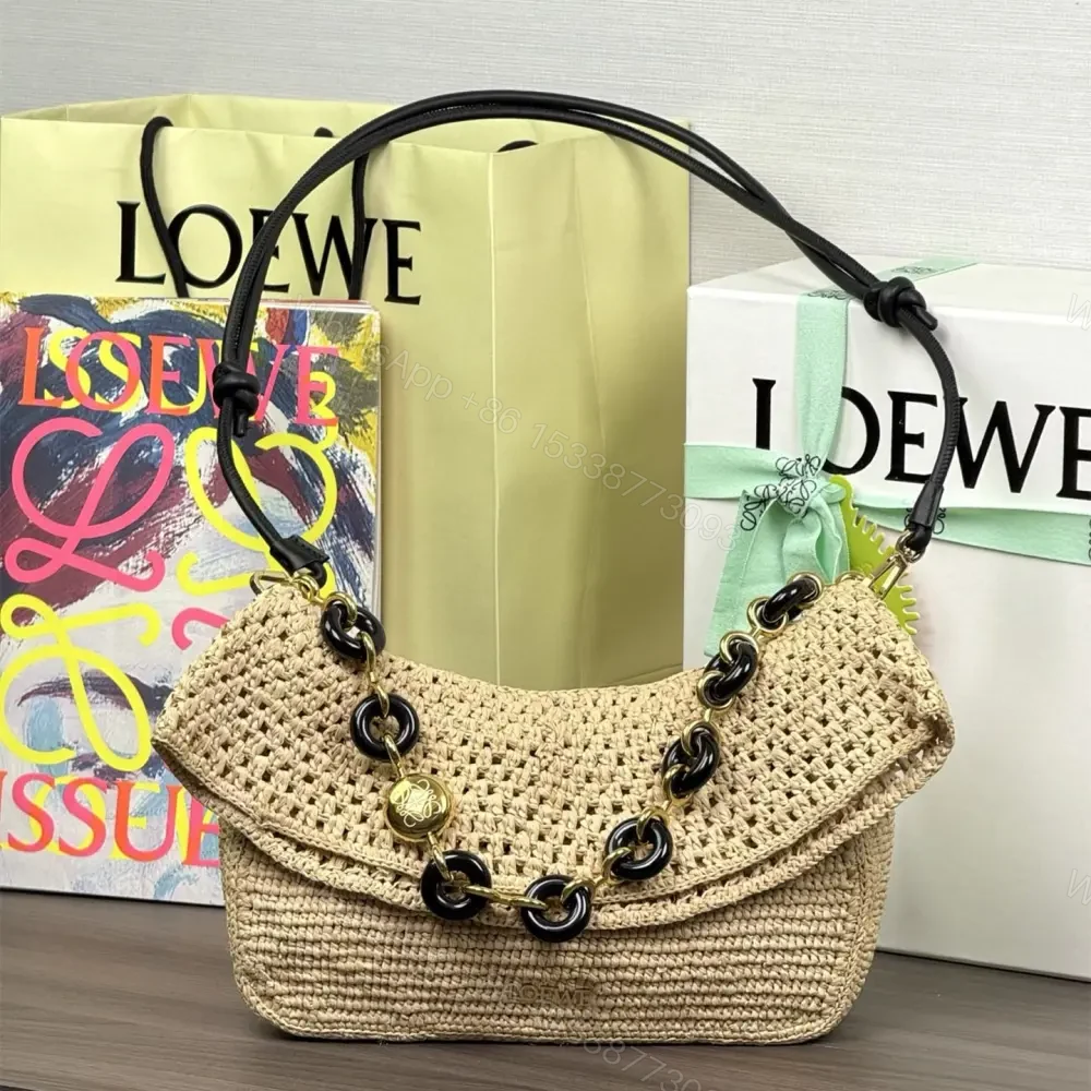 View 6 of 高仿Loewe*Ola系列2123酒椰纖維單肩包中號自然色免檢版
