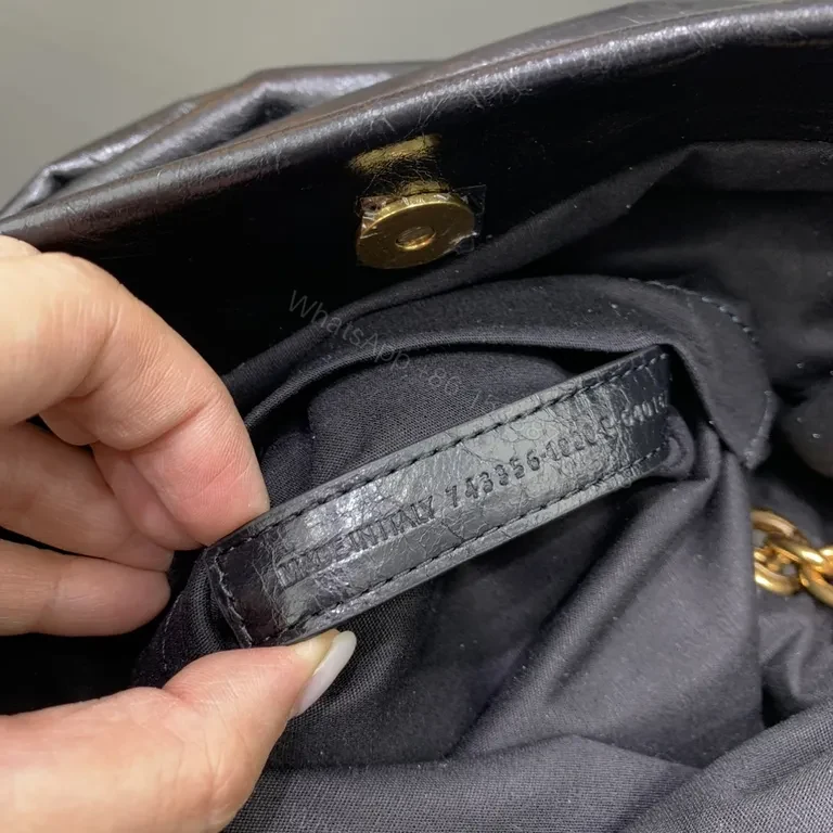 View 8 of Black Crinkle Leather Bag + Gold Chain â€“ Compact Luxury Handbag
