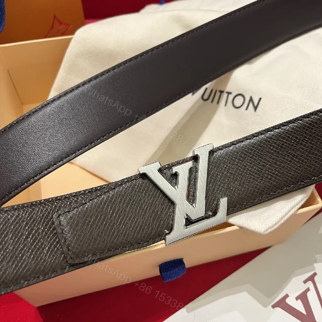 View 9 of Lux Black Leather Belt with LV Hardware - Elegant Daily Wear