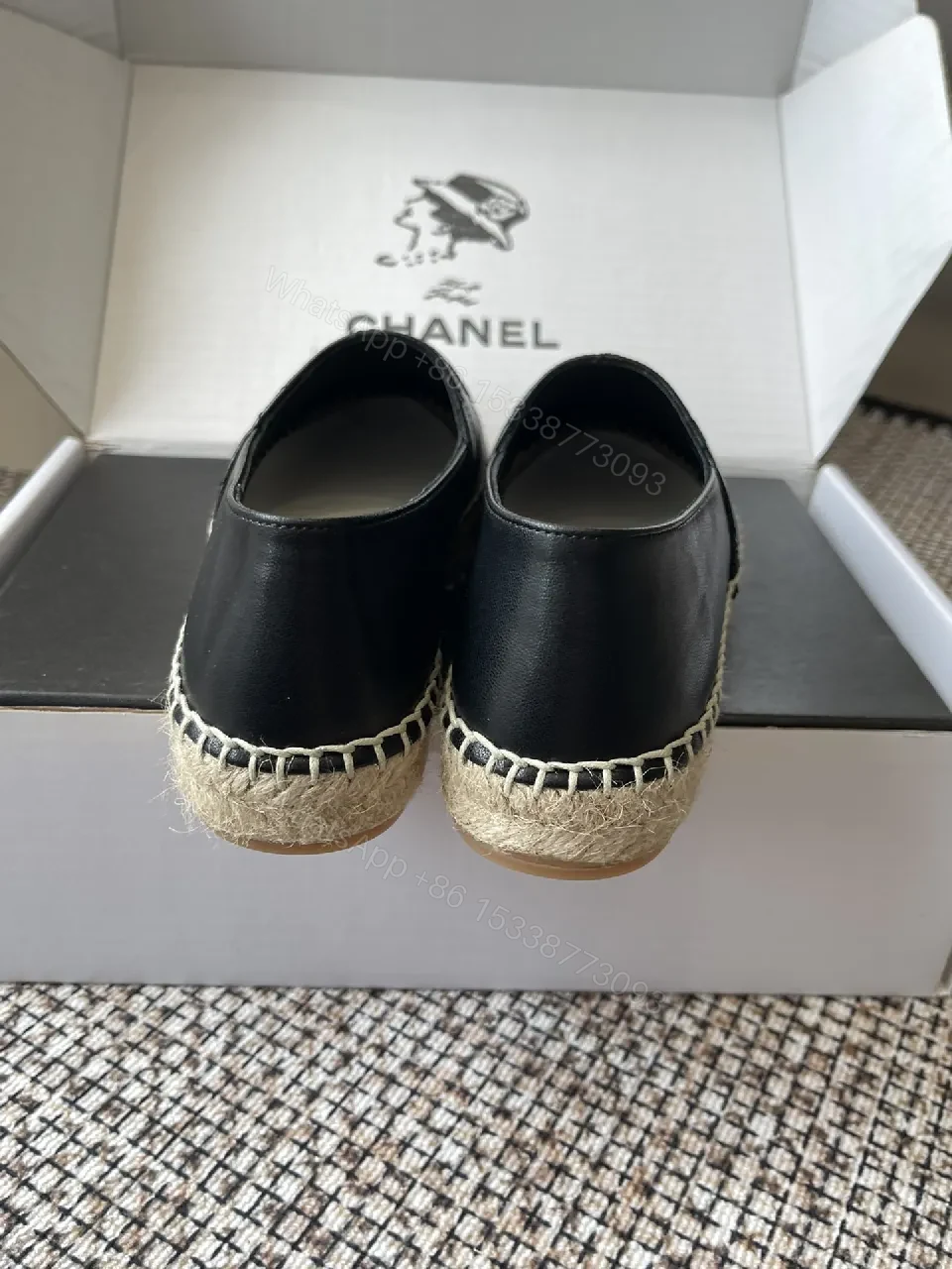 View 6 of Black Leather Espadrilles, Quilted Charm, Comfort-First Footwear