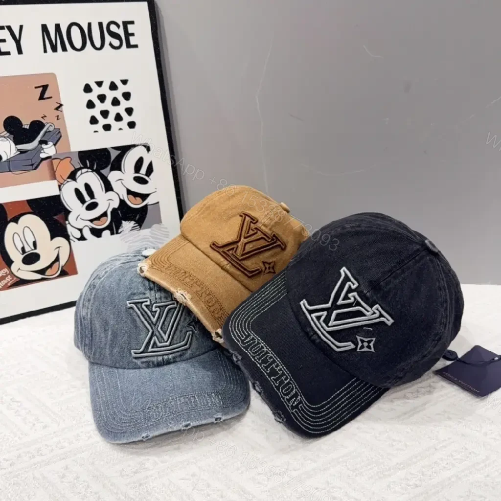 View 2 of Textured Denim Cap: Monogram Contrast, Distressed Luxury Cap