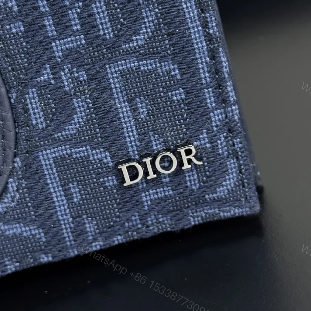 View 2 of Deep Navy Jacquard Cardholder: Luxe Leather Trim, Slim Style