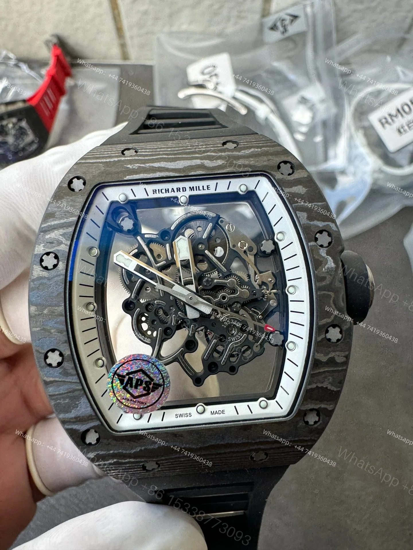 View 3 of Super Clone Richard Mille RM 055 Carbon TPT Black Rubber Strap 1:1 Replica Watch