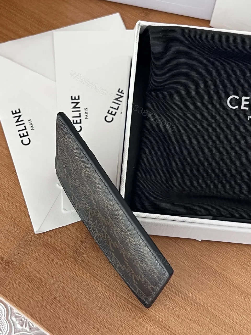 View 3 of Chic Monogram Cardholder: Black Leather Trim, Compact Luxury