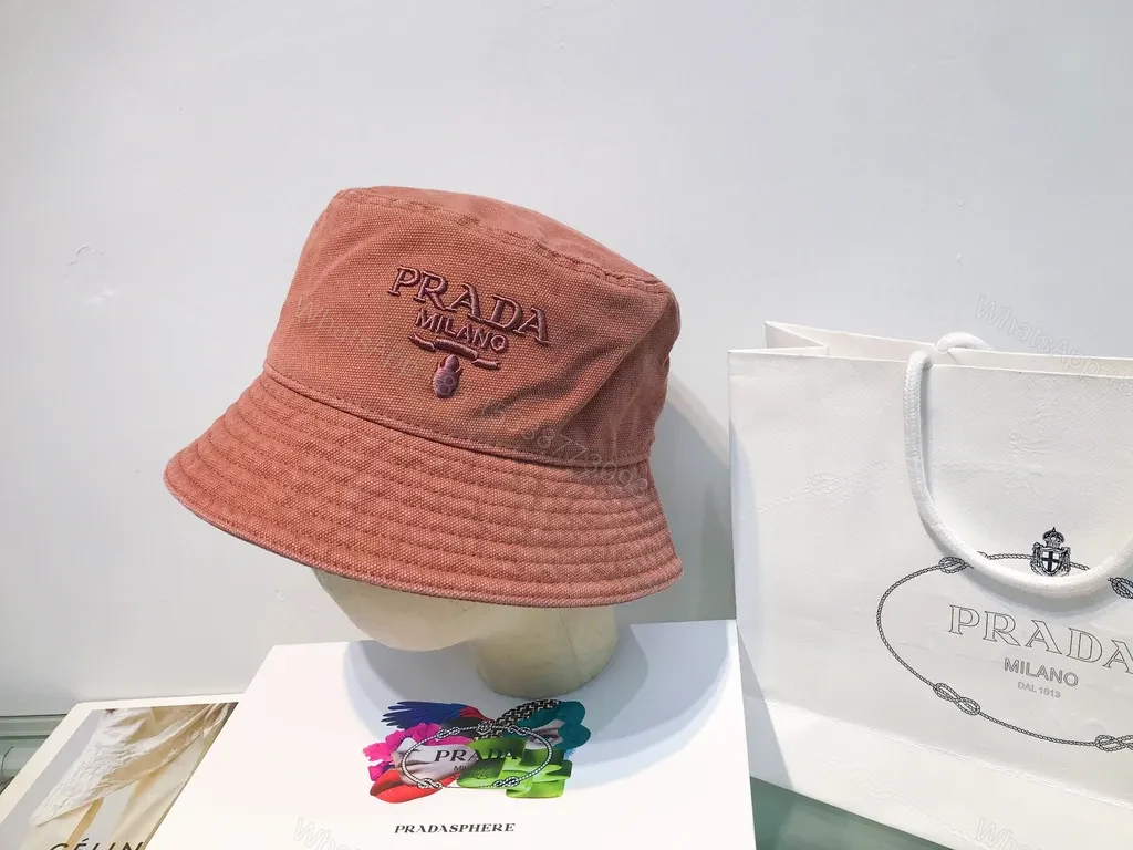 Chic Buckle-Textured Pink Palette Bucket Hat - Prada Logo — view 1
