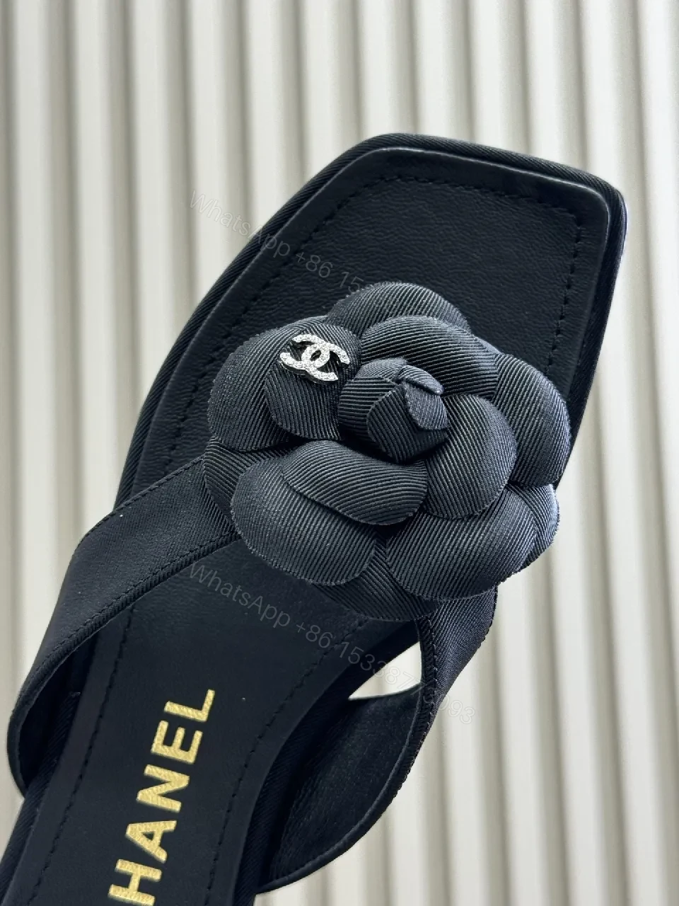 View 3 of Black Knit-Detail Sandals: Square Toe, Cushioned Comfort