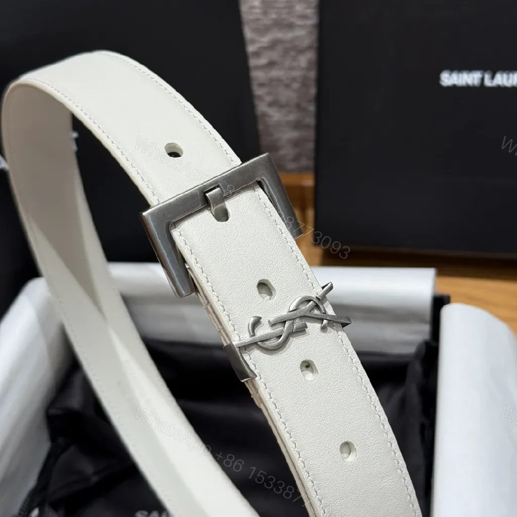 View 5 of Off-White Leather Belt with Monogram Hardware, Brushed Buckle
