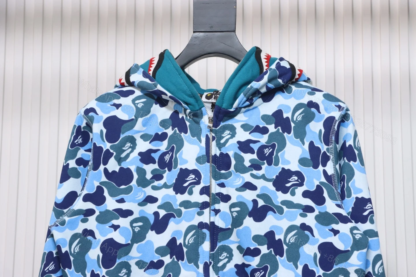 View 2 of BAPE Camouflage Double Hat Hoodie Light Blue