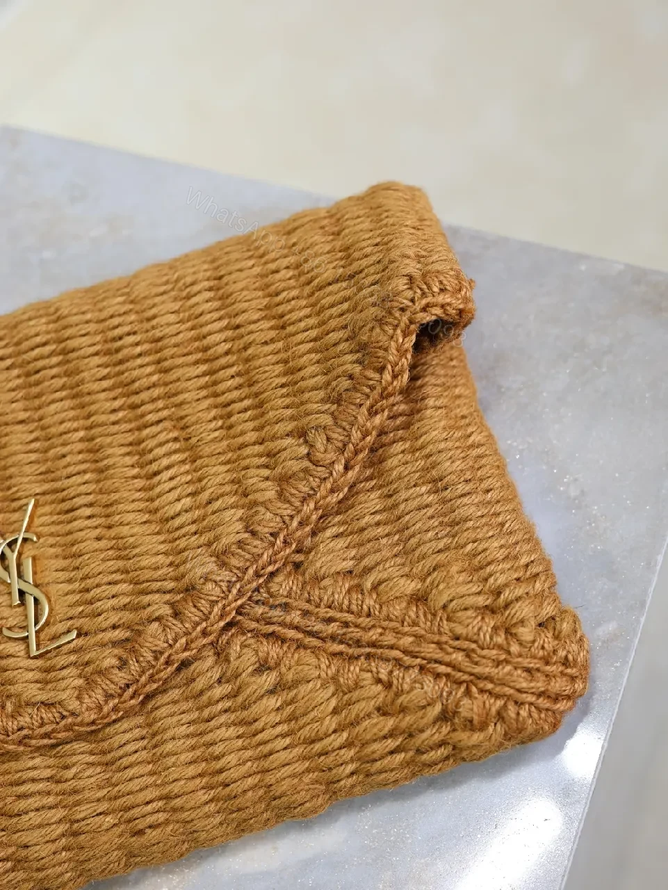 View 6 of Natural Raffia Clutch with Gold-Tone Logo Clasp