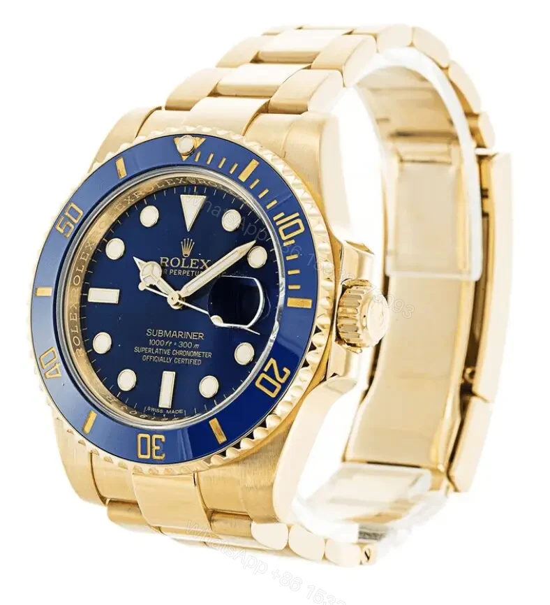 View 11 of Rolex Submariner Full Gold Blue Dial Swiss Clone Replica