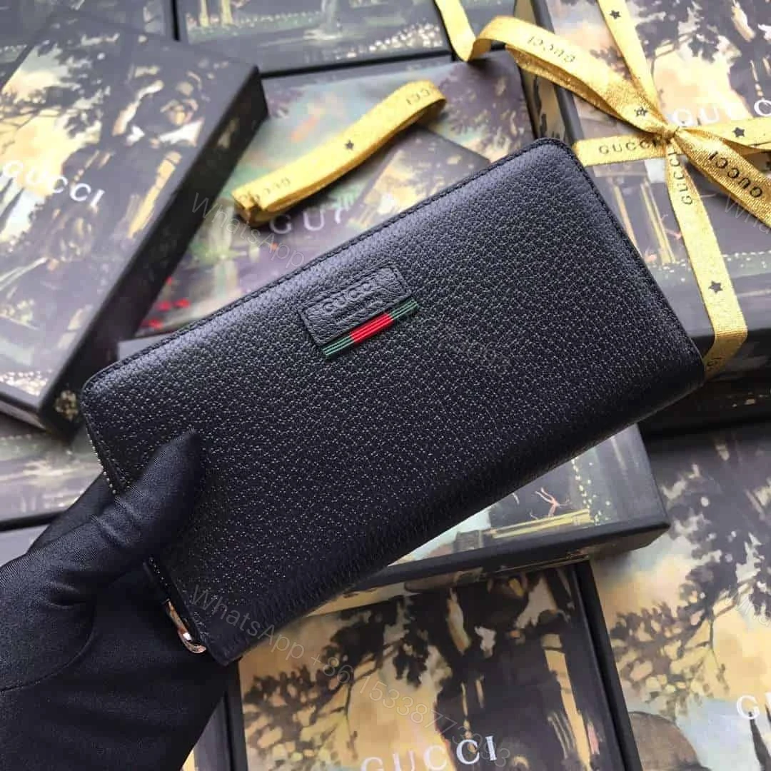 View 2 of GUCCI LEATHER ZIP AROUND WALLET WITH WEB