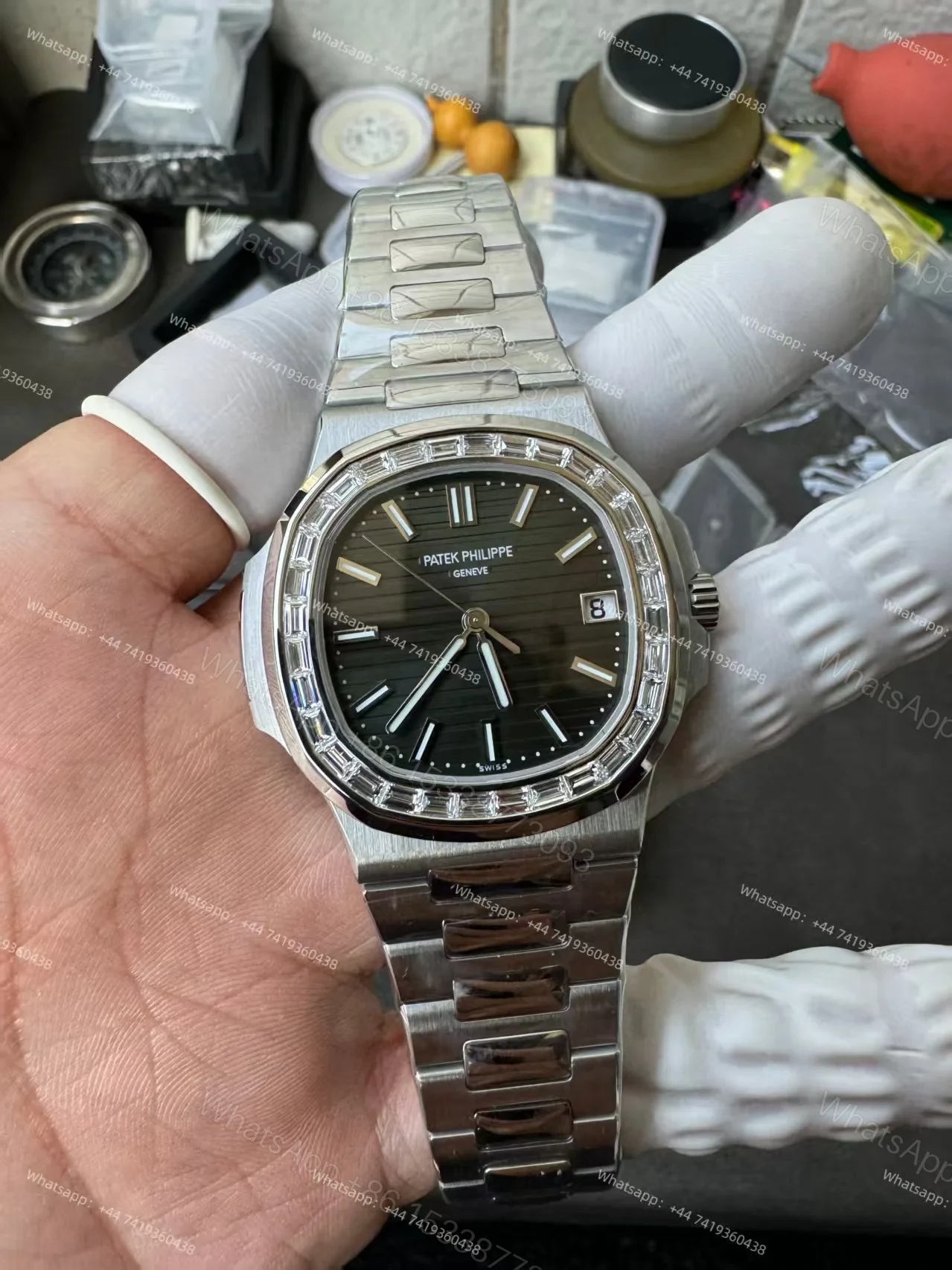 View 2 of Patek Philippe Super Clone Nautilus 5711/1300A-001 Green Dial Diamond Bezel 40MM