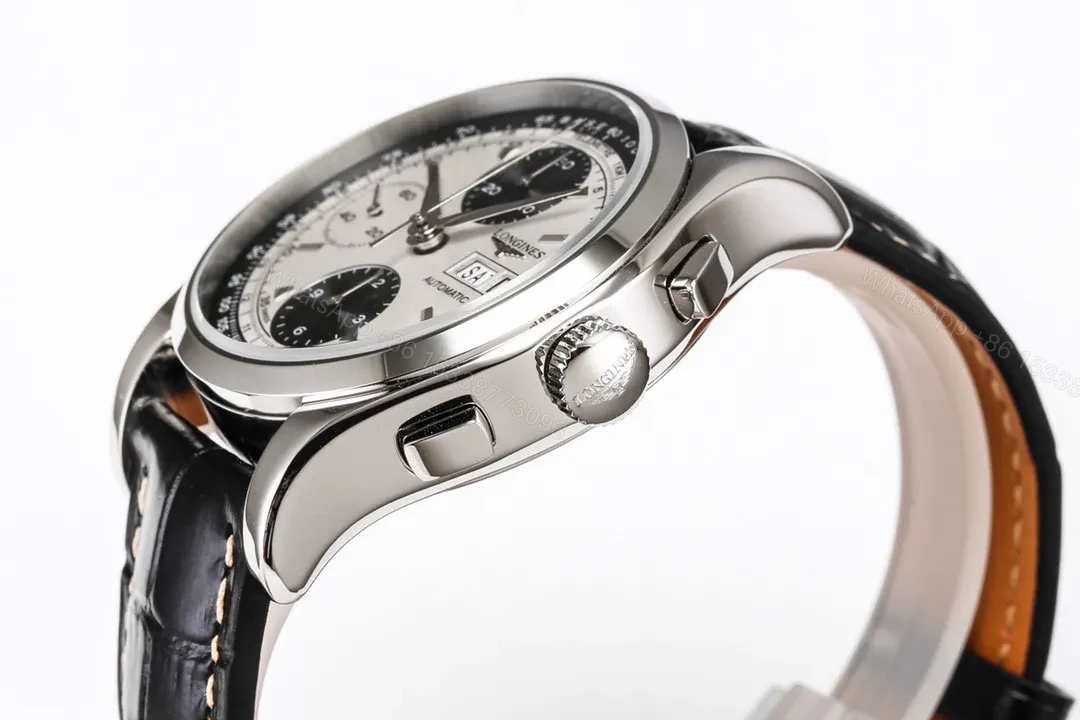 View 6 of Longines Classic Re Edition Men’s Watch Black and White Dial 40mm Stainless Steel Case Black Leather Strap Automatic 7750 Movement