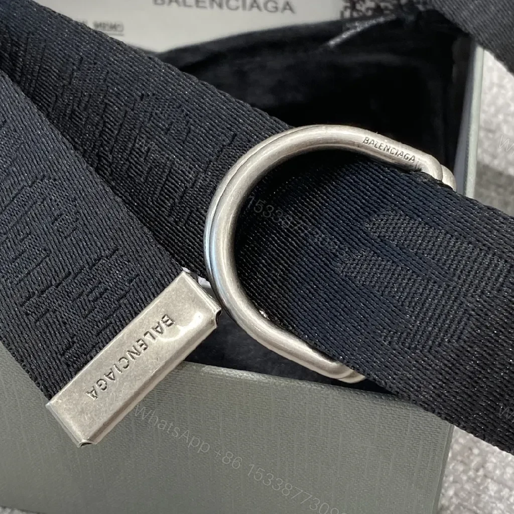 View 6 of Black Webbing Belt, Textured, D-Ring Accent, Premium Style