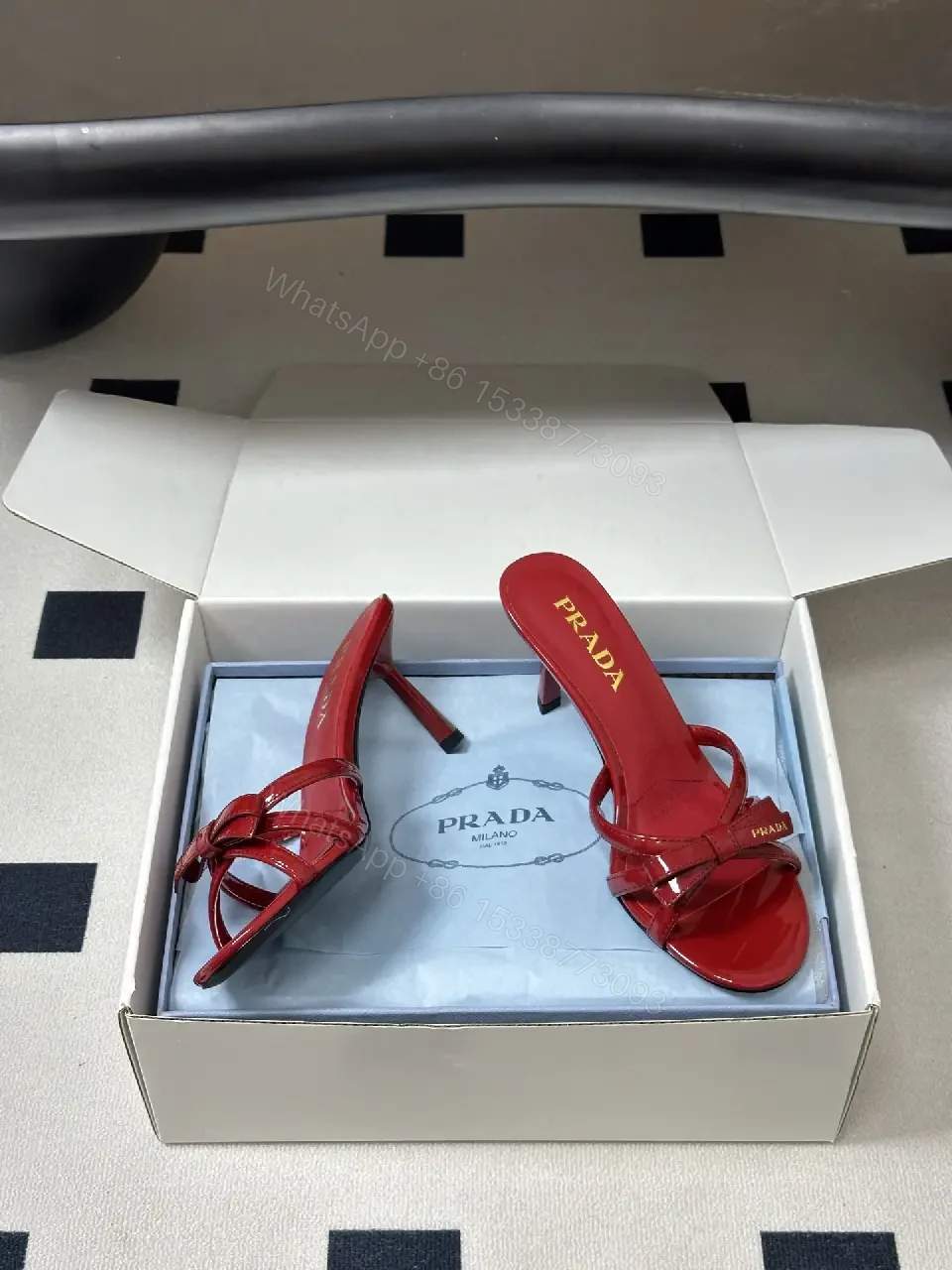 View 6 of Red Patent Leather Heeled Sandals Prada Style