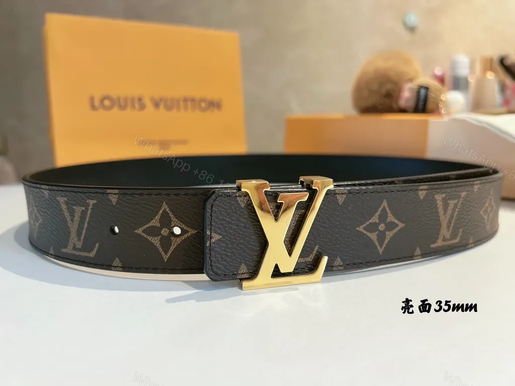 View 6 of Monogram LV Belt: Signature Gold Buckle Leather Belt