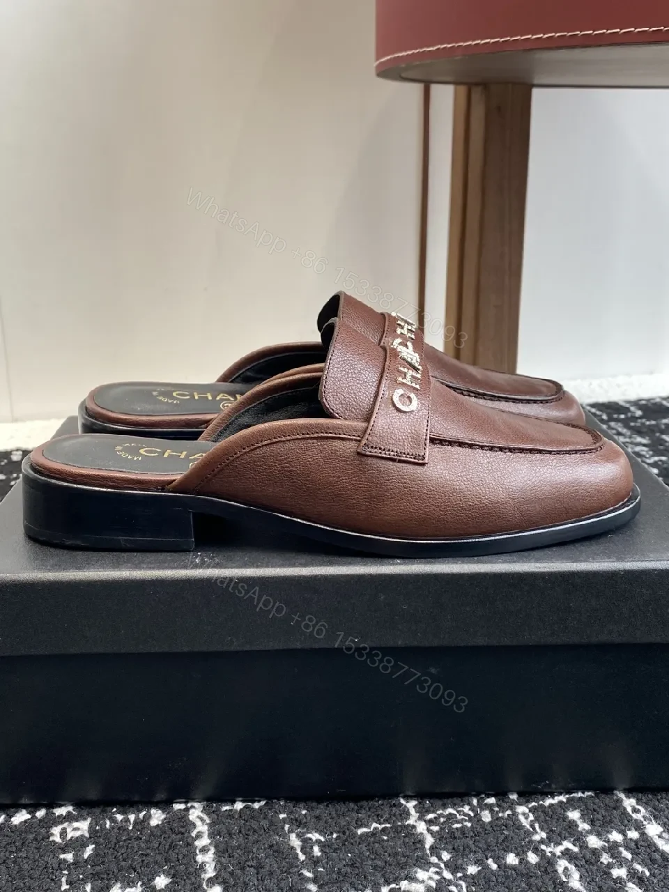 View 9 of Premium Leather Slippers with Logo Strap Detailing