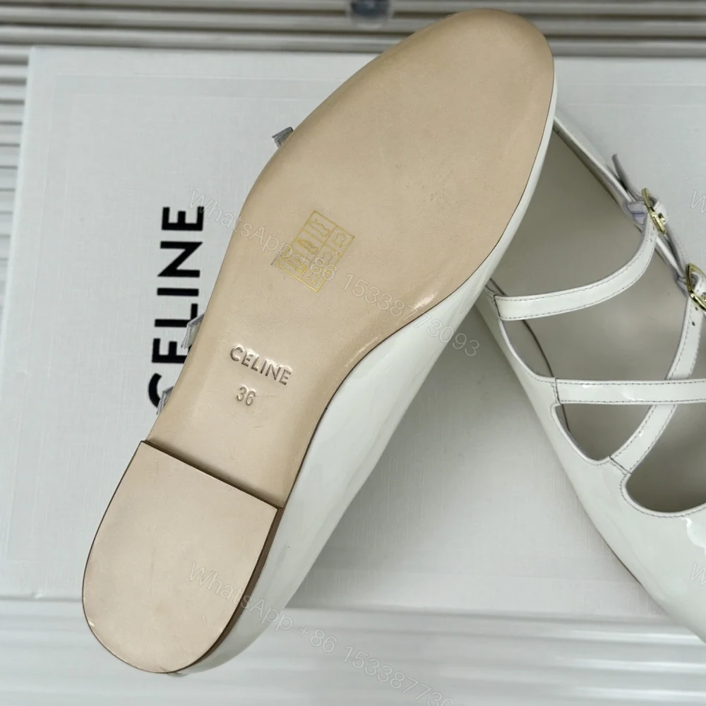 View 9 of 高仿Celine*360194582塔扣瑪麗珍單鞋小牛皮漆皮白色免檢版