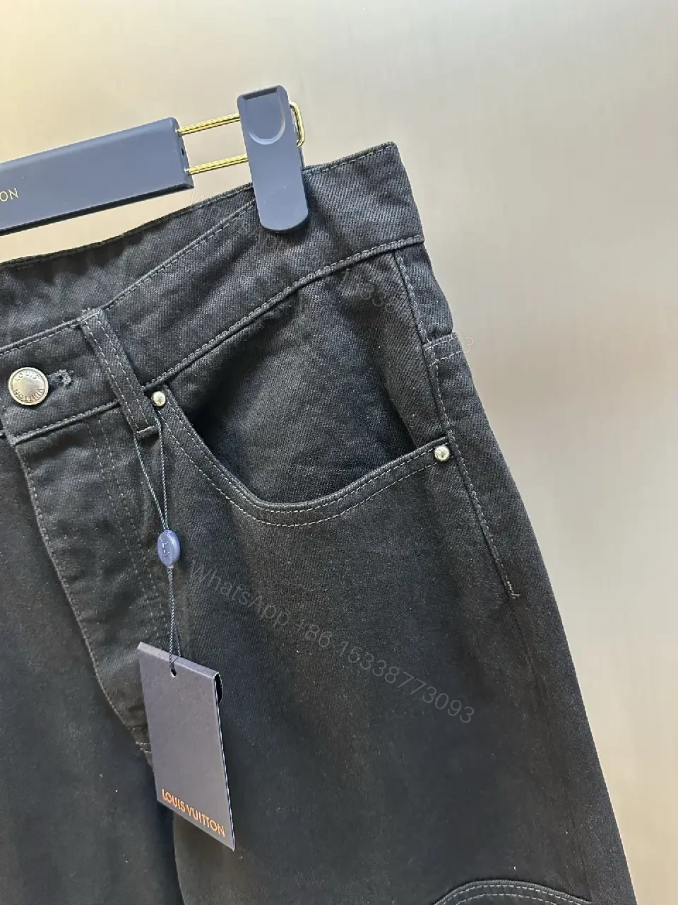 View 2 of Dark Denim with Monogram Embroidery: Modern Luxe Jeans