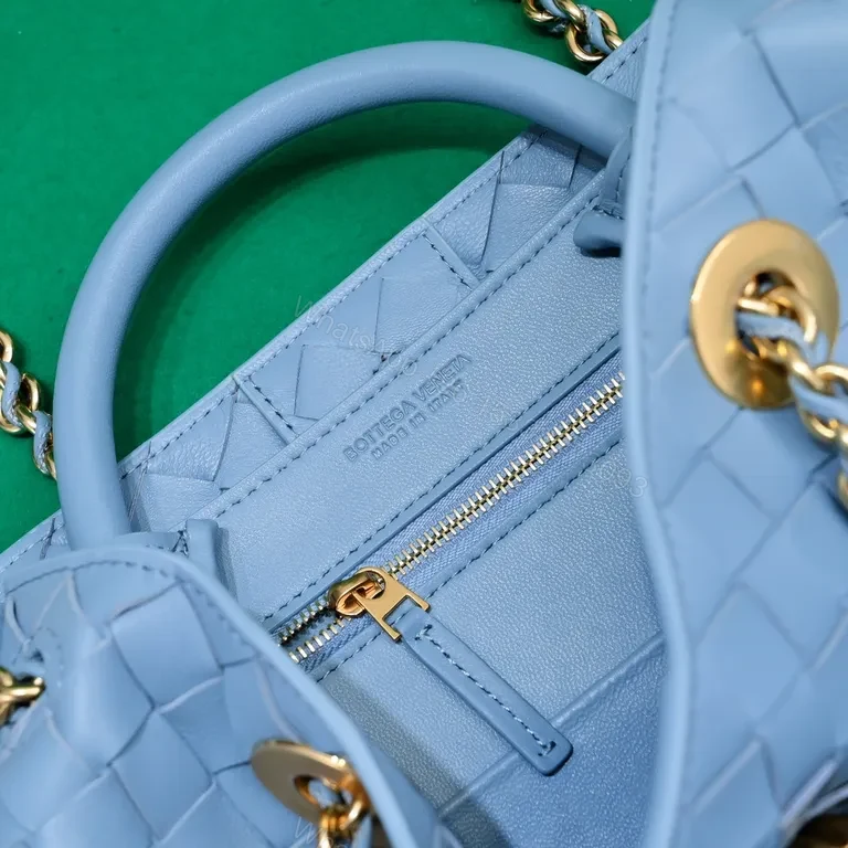 View 8 of Blue Woven Handbag: Premium Vegan Textile, Gold Hardware, Structured Silhouette