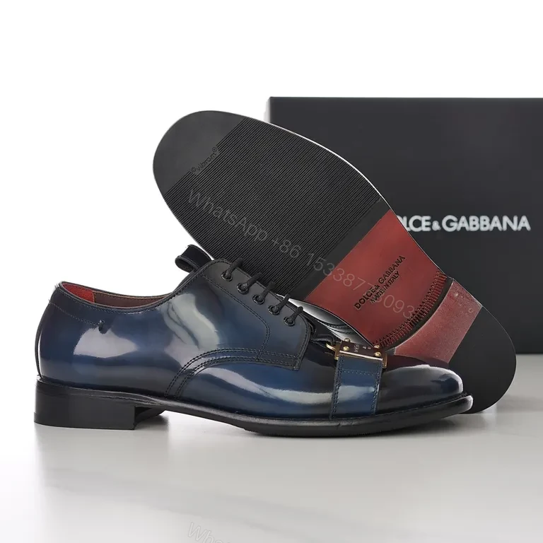 View 9 of Navy Patent Monk Strap Oxford by Dolce & Gabbana