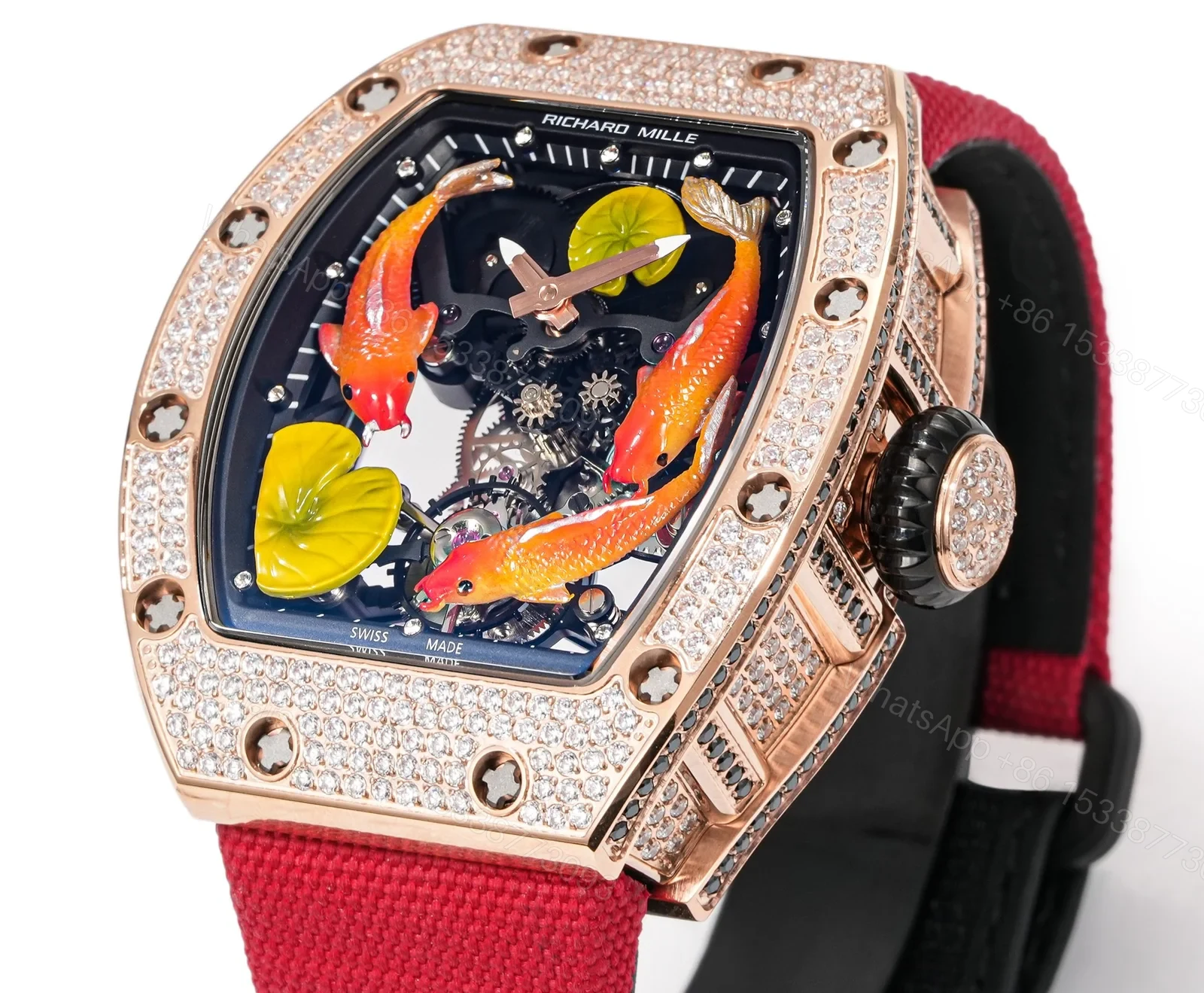 View 6 of Richard Mille RM S10 Koi Tourbillon Red Gold Diamond Red Strap Watch RMS10-KOI-RD-03