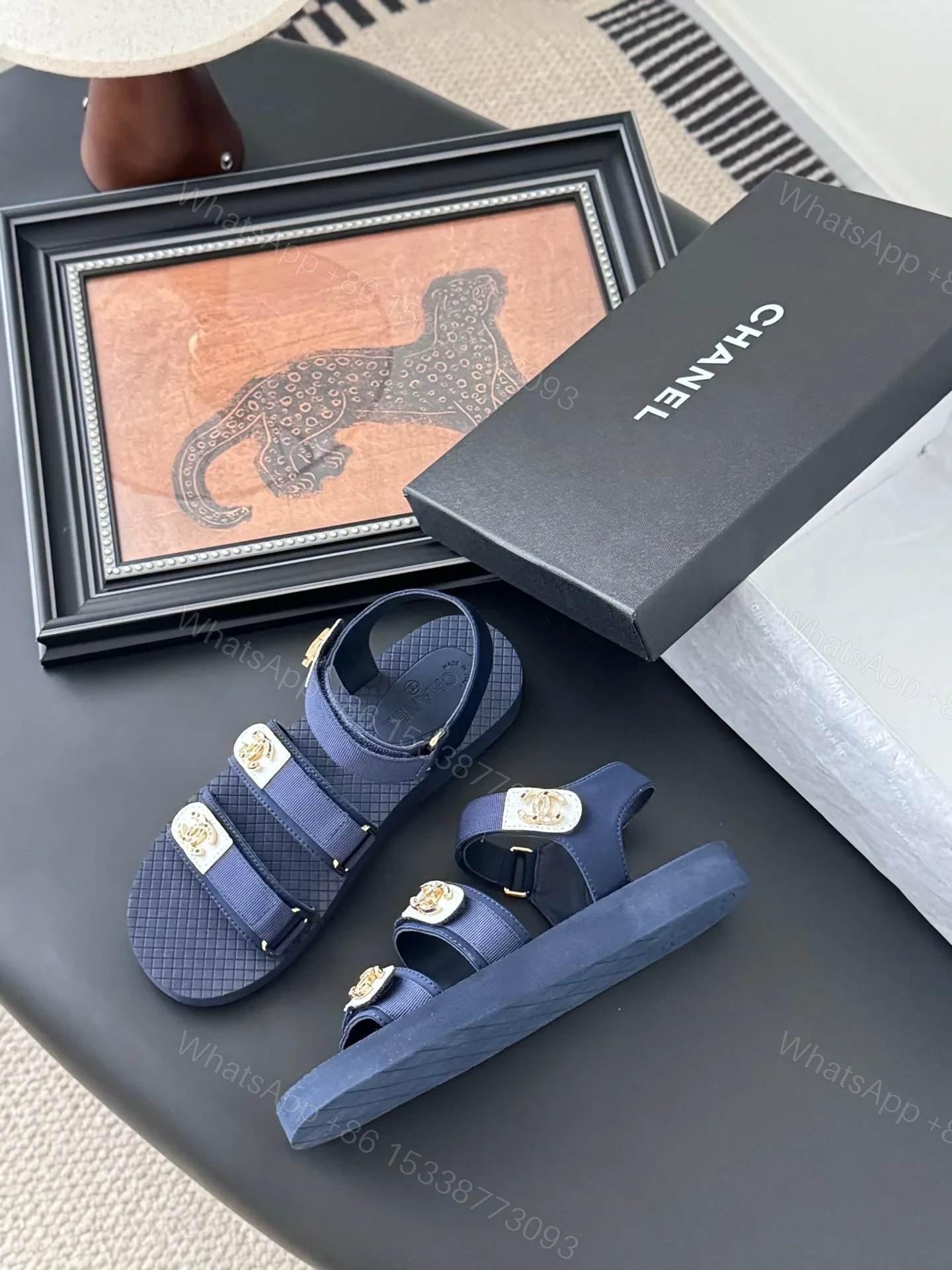 View 4 of Chanel Women Navy Fabric And Rubber Sandals