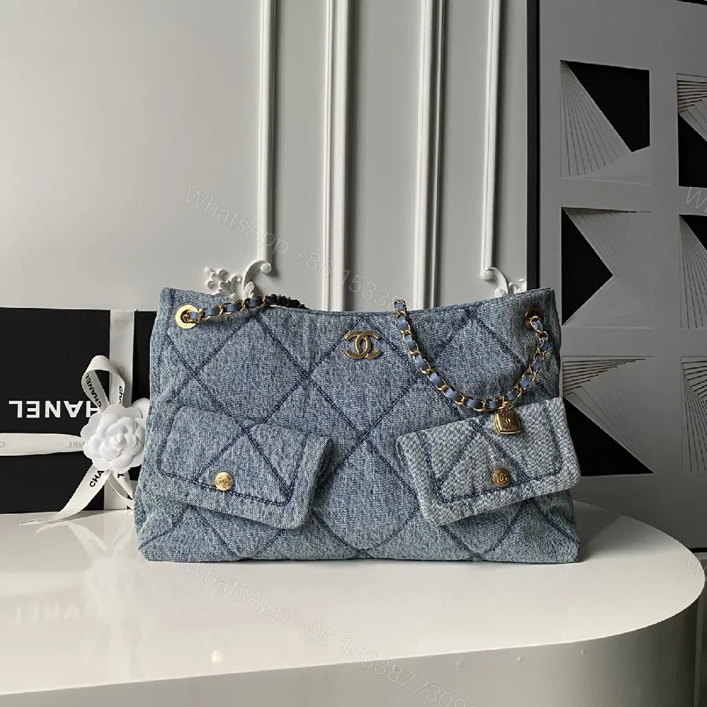 Denim-Quilted Chanel-Inspired Structured Handbag — view 1