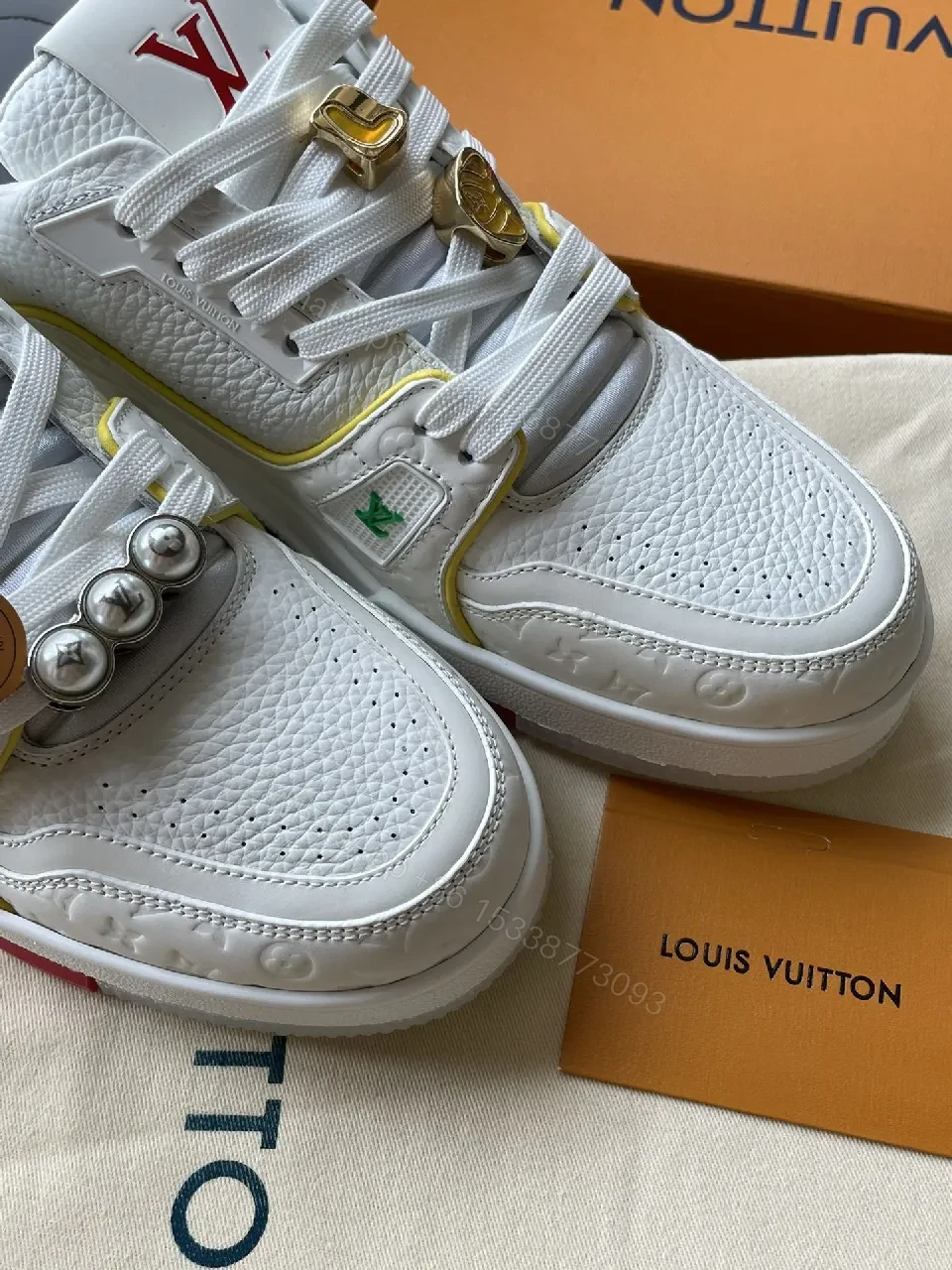 View 7 of White Textured Leather Sneakers Luxury Accents - Modern City Style