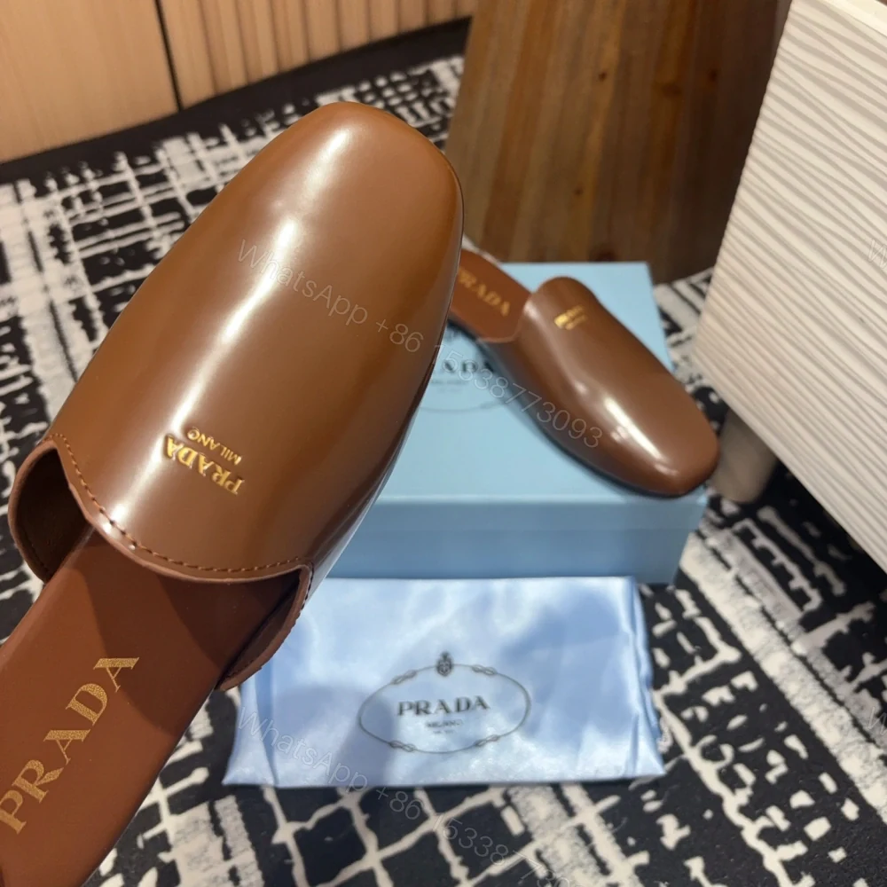 View 4 of 高仿Prada*2S2986圓頭皮質休閒套腳拖鞋棕色免檢版