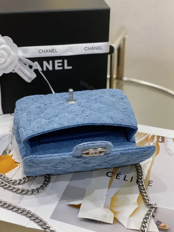 View 8 of Denim Flap Bag with Signature Chain â€“ Chic, Modern Luxury