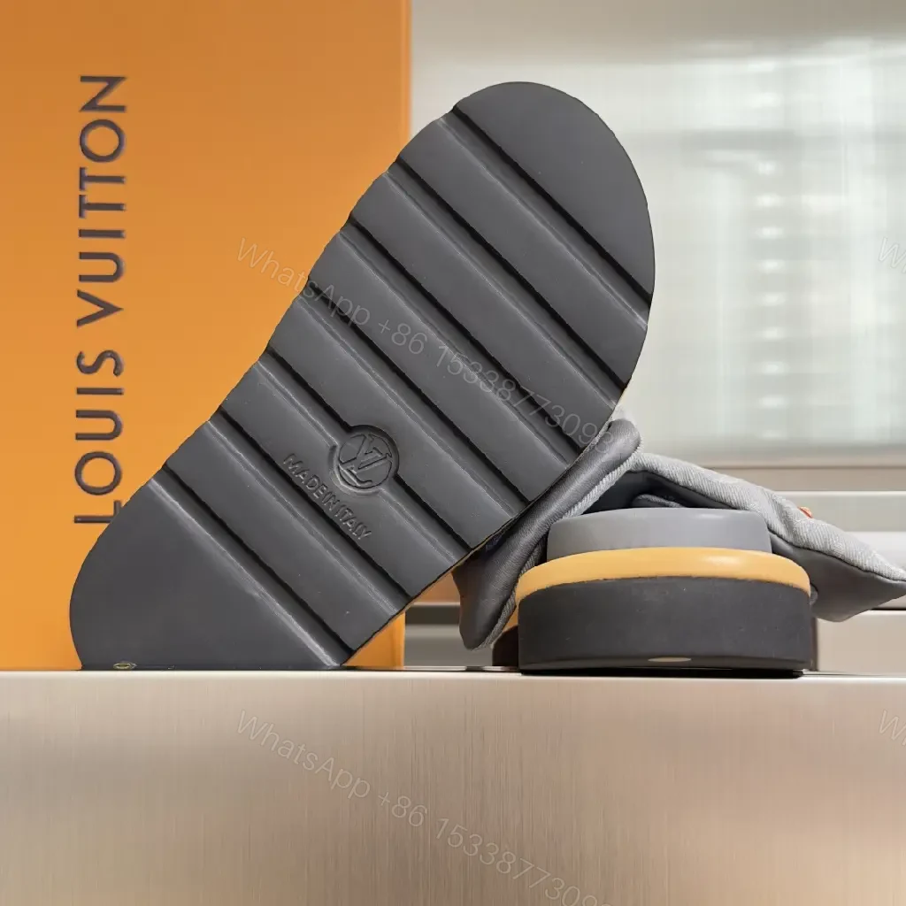 View 3 of Soft Denim Monogram Slides with Leather Accent — Everyday Luxury