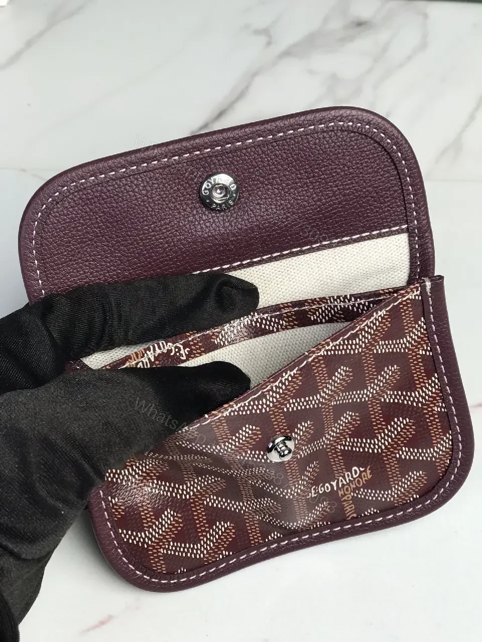 View 7 of Structured Bur Burgundy Handbag: Patterned, Leather-Feel Canvas, Structured Carryall