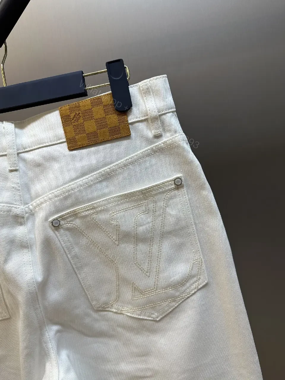 View 8 of Off-White/Cream Straight-Leg Trousers, Minimal Silk-Like, Zipper Fly