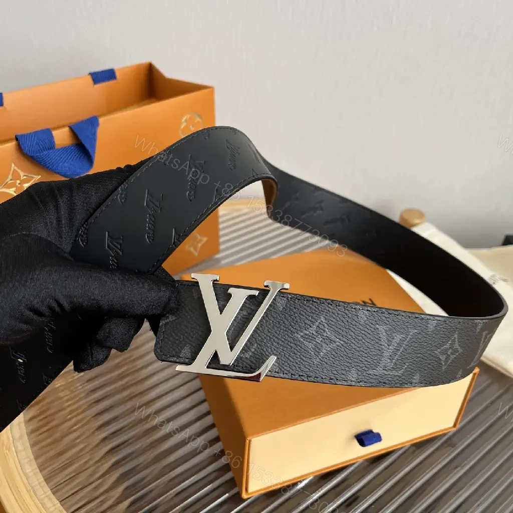 View 3 of Black Pebbled Leather Belt with LV Logo Buckle
