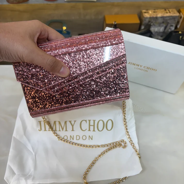 View 8 of FIRST COPY JIMMY CHOO CANDY CLUTCH SHIMMER ROSE HANDBAG