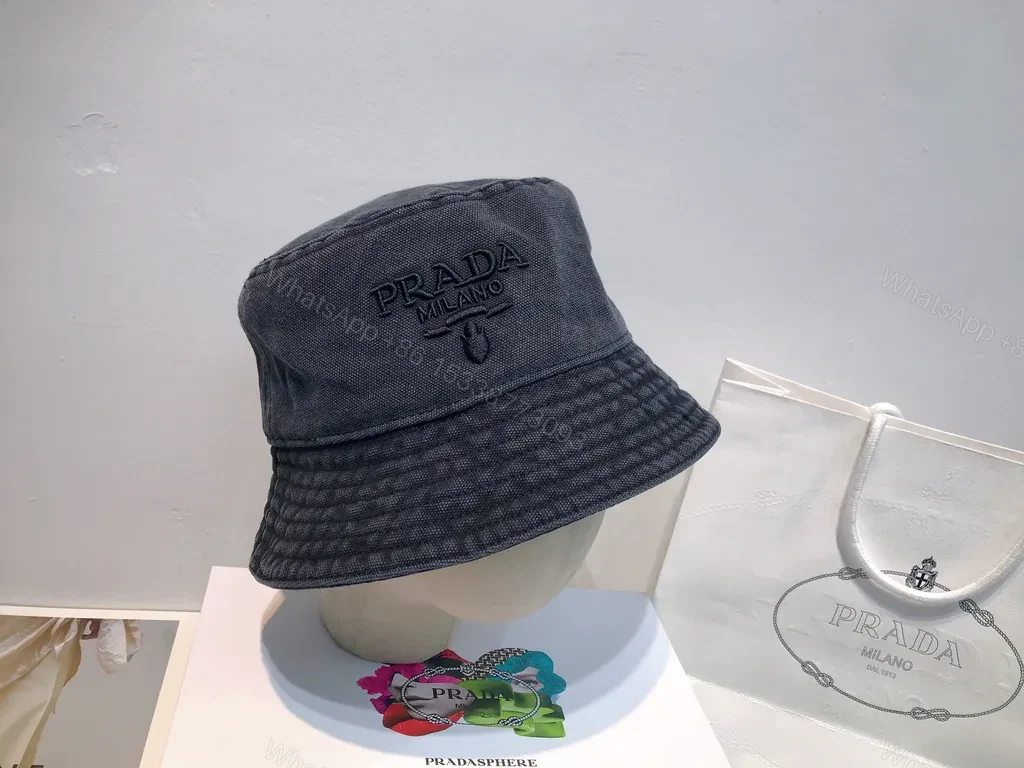 View 4 of Chic Buckle-Textured Pink Palette Bucket Hat - Prada Logo