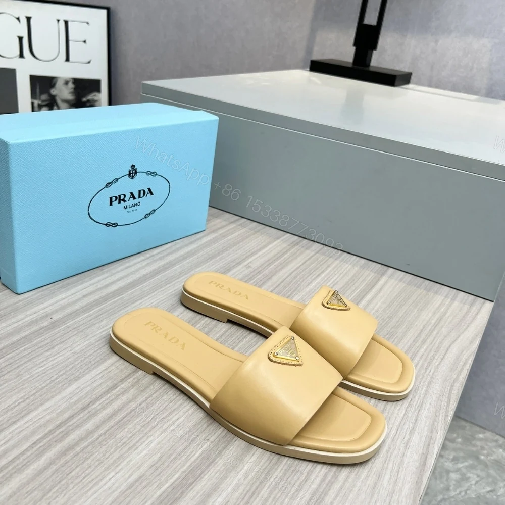 View 2 of PRADA SAFFIANO PATENT LEATHER SLIDES BEIGE