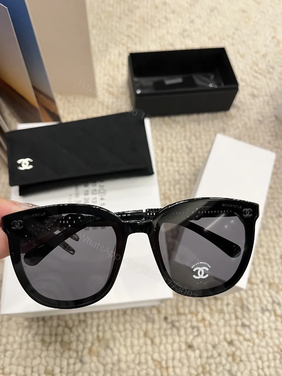 View 9 of Chic Cat-Eye Sunglasses: Black Acetate, Signature Details