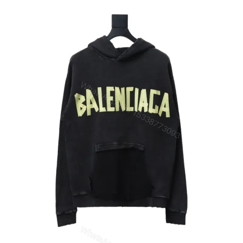 View 3 of Balenciaga Clothes Tape Type Raw Edge Hoodie Black