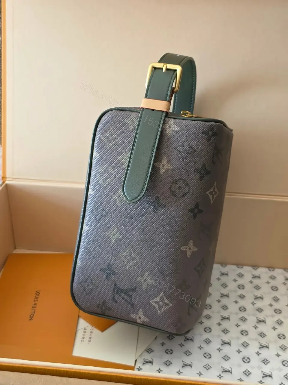 View 3 of Dark Gray LV Monogram Canvas Shoulder Bag with Gold Hardware